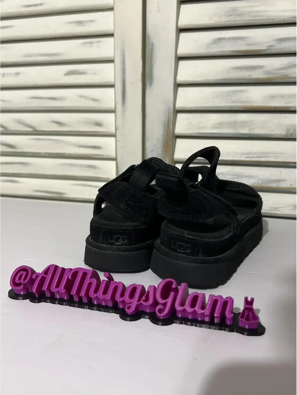 UGG Goldenstar Black Suede Platform Sandals 9 - Picture 4 of 7